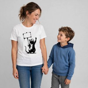 Rat Placard Stencil T-Shirt worn by a model