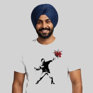 Peace Thrower Stencil Art T-Shirt worn by a model