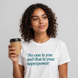 Your Superpower Slogan T-Shirt worn by a model